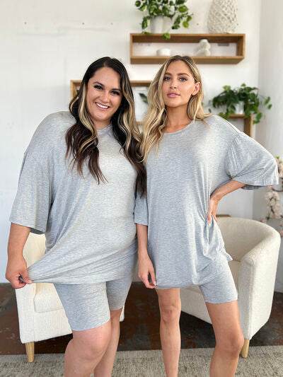 Basic Bae Bamboo Full Size Round Neck Drop Shoulder T-Shirt and Shorts Set - Hovatok