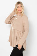 Be Stage Full Size Long Sleeve Peplum Cable Knit Hoodie - Hovatok
