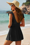 Cutout V-Neck Cap Sleeve One-Piece Swimwear - Hovatok