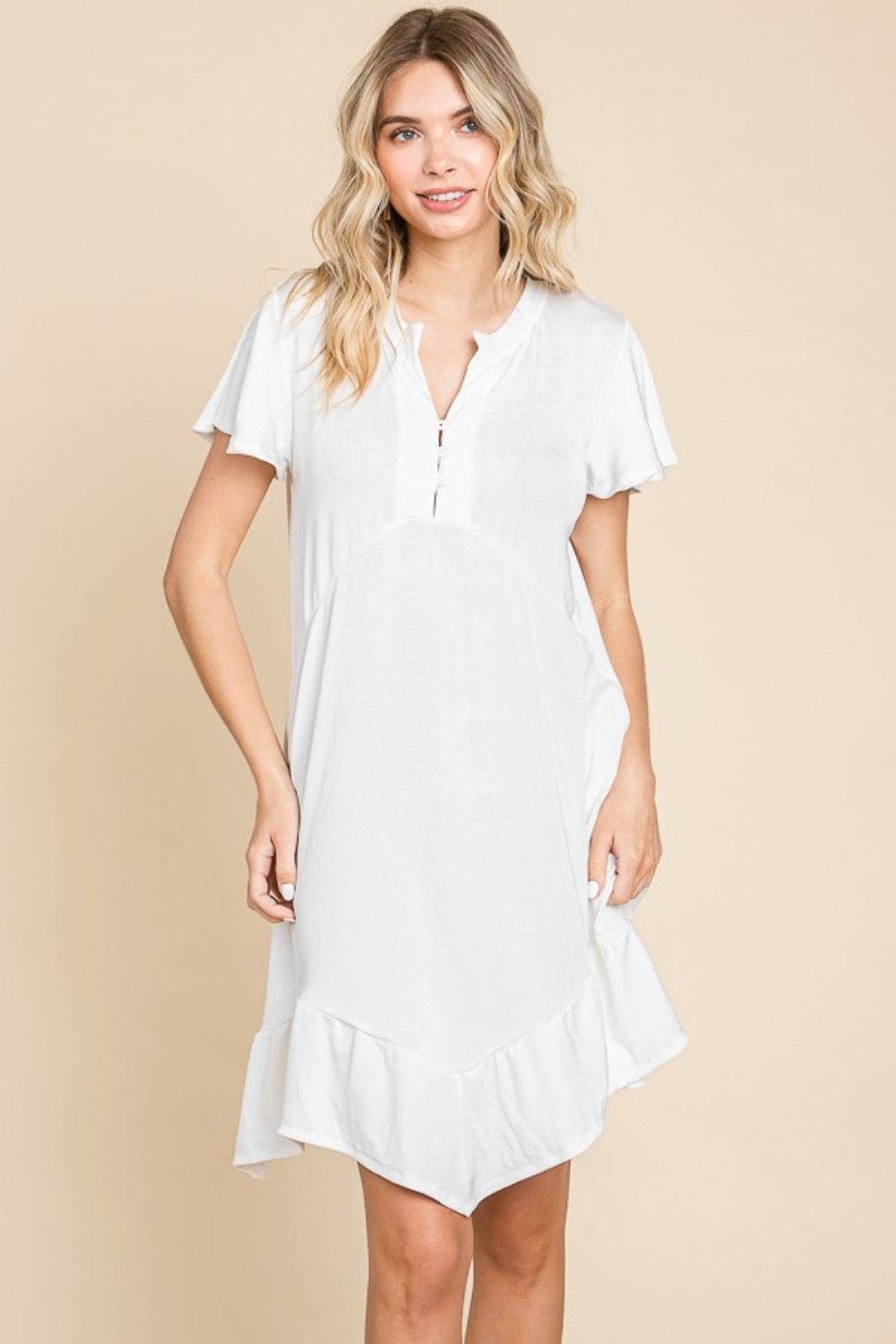 Culture Code Full Size Short Sleeve Ruffled Asymmetric Hem Dress - Hovatok
