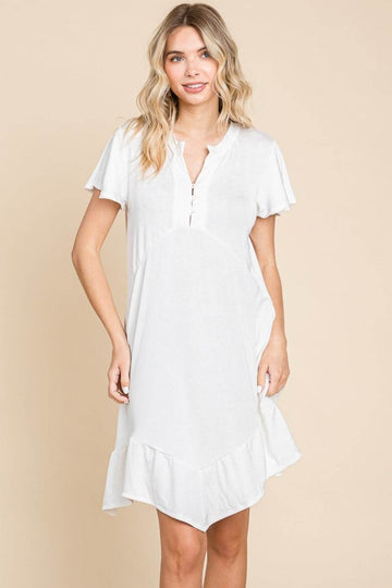 Culture Code Full Size Short Sleeve Ruffled Asymmetric Hem Dress - Hovatok