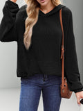 Double Take Textured Kangaroo Pocket Long Sleeve Hoodie - Hovatok