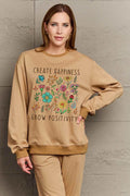Simply Love Full Size CREATE HAPPINESS GROW POSITIVITY Graphic Sweatshirt - Hovatok
