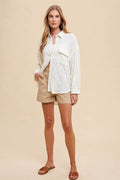 Annie Wear Openwork Button Down Drop Shoulder Shirt - Hovatok