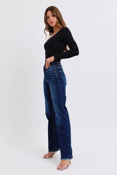 Judy Blue Full Size Raw Hem Straight Leg Jeans - Hovatok