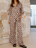 Printed Collared Neck Top and Pants Set - Hovatok