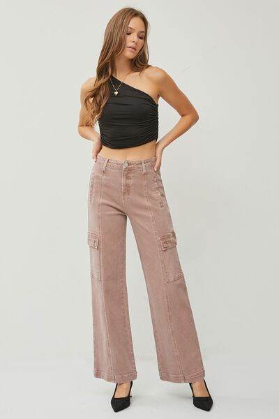 RISEN Full Size High Rise Wide Leg Cargo Jeans - Hovatok