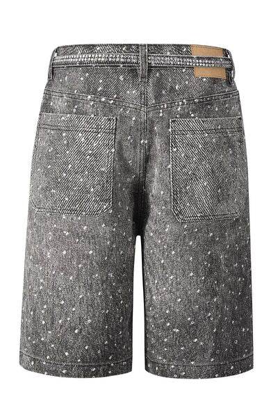 Men's Washed Rhinestone Denim Bermuda Shorts - Hovatok