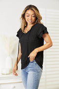 Mandy Eyelet Tie-Neck Flutter Sleeve Blouse - Hovatok