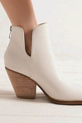 Beast Fashion Pointed Metal-Tip Toe Block Heel Ankle Boots - Hovatok