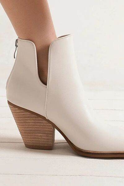 Beast Fashion Pointed Metal-Tip Toe Block Heel Ankle Boots - Hovatok