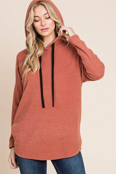 BOMBOM Contrast Drawstring Drop Shoulder Knit Hoodie - Hovatok