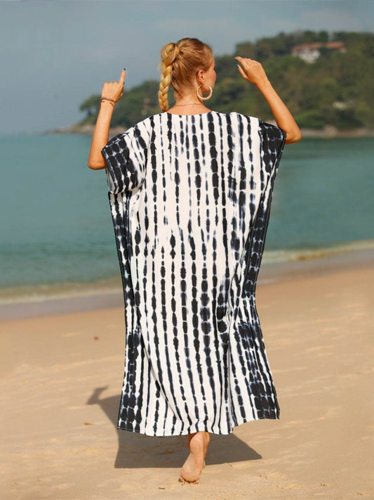 Tie-Dye V-Neck Half Sleeve Cover-Up - Hovatok