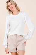 Mittoshop Round Neck Long Sleeve Rib Knit Top - Hovatok
