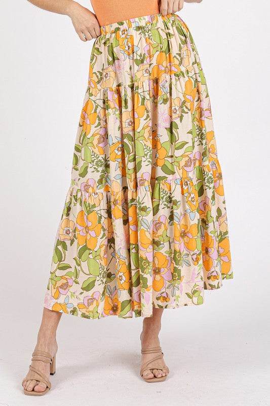 Mittoshop Flower Print Elastic Waist Tiered Skirt - Hovatok