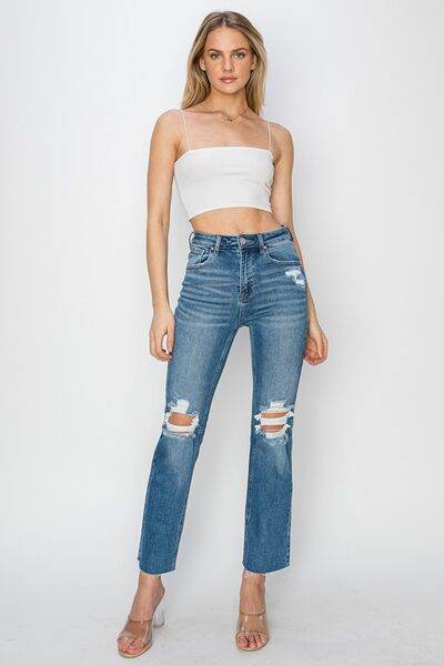 RISEN High Rise Distressed Ankle Jeans - Hovatok