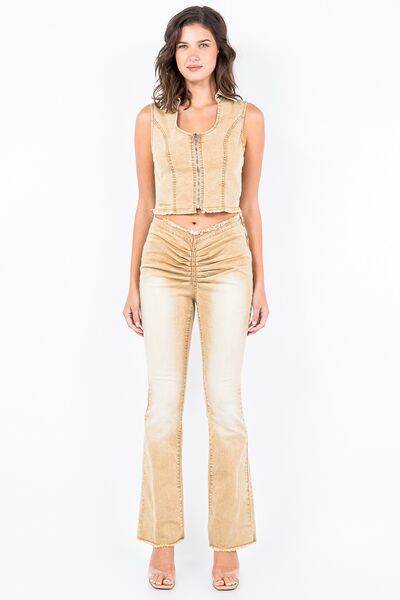 American Bazi V-Cut Ruched Flare Pants - Hovatok