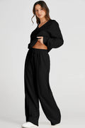 V-Neck Long Sleeve Top and Pants Active Set - Hovatok