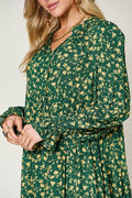 Double Take Full Size Printed Ruffle Hem Long Sleeve Tiered Dress - Hovatok