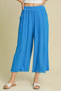 Umgee Full Size Linen Blend Elastic Waistband Wide Leg Pants Plus Size - Hovatok
