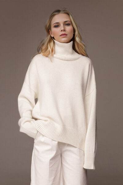 Basic Bae Turtleneck Dropped Shoulder Long Sleeve Sweater - Hovatok