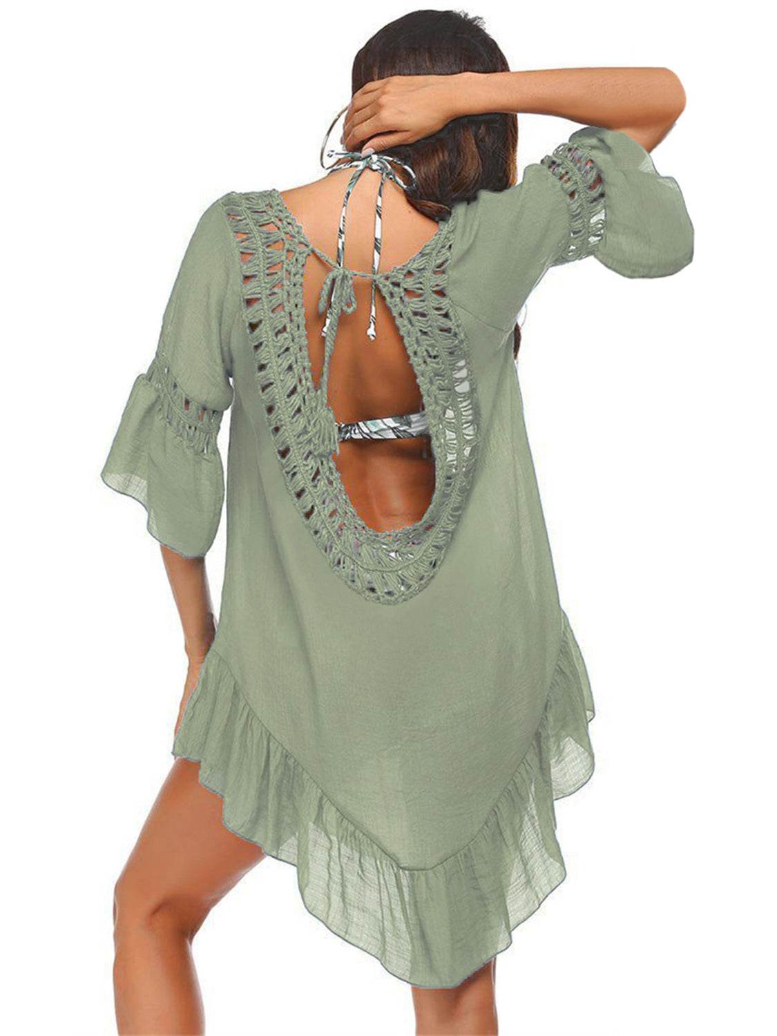 Backless Cutout Three-Quarter Sleeve Cover Up - Hovatok