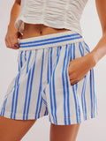 Striped Elastic Waist Shorts - Hovatok