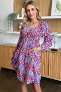 Double Take Full Size Printed Long Sleeve Dress - Hovatok