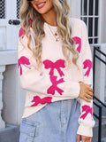 Angel Wings Bow Round Neck Dropped Shoulder Sweater - Hovatok