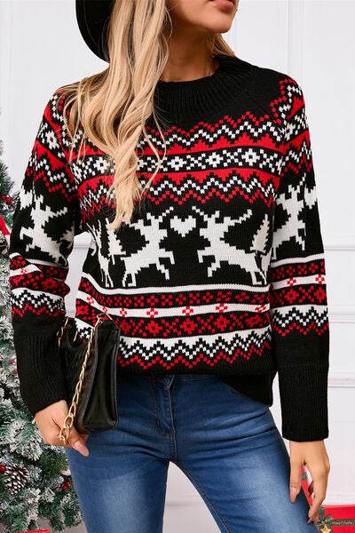 Angel Wings Reindeer Round Neck Long Sleeve Sweater - Hovatok