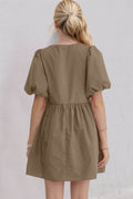 Oh Bow Ruched Puff Sleeve Mini Dress - Hovatok