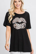 Heimish Full Size Leopard Lip Round Neck Short Sleeve T-Shirt Plus Size - Hovatok
