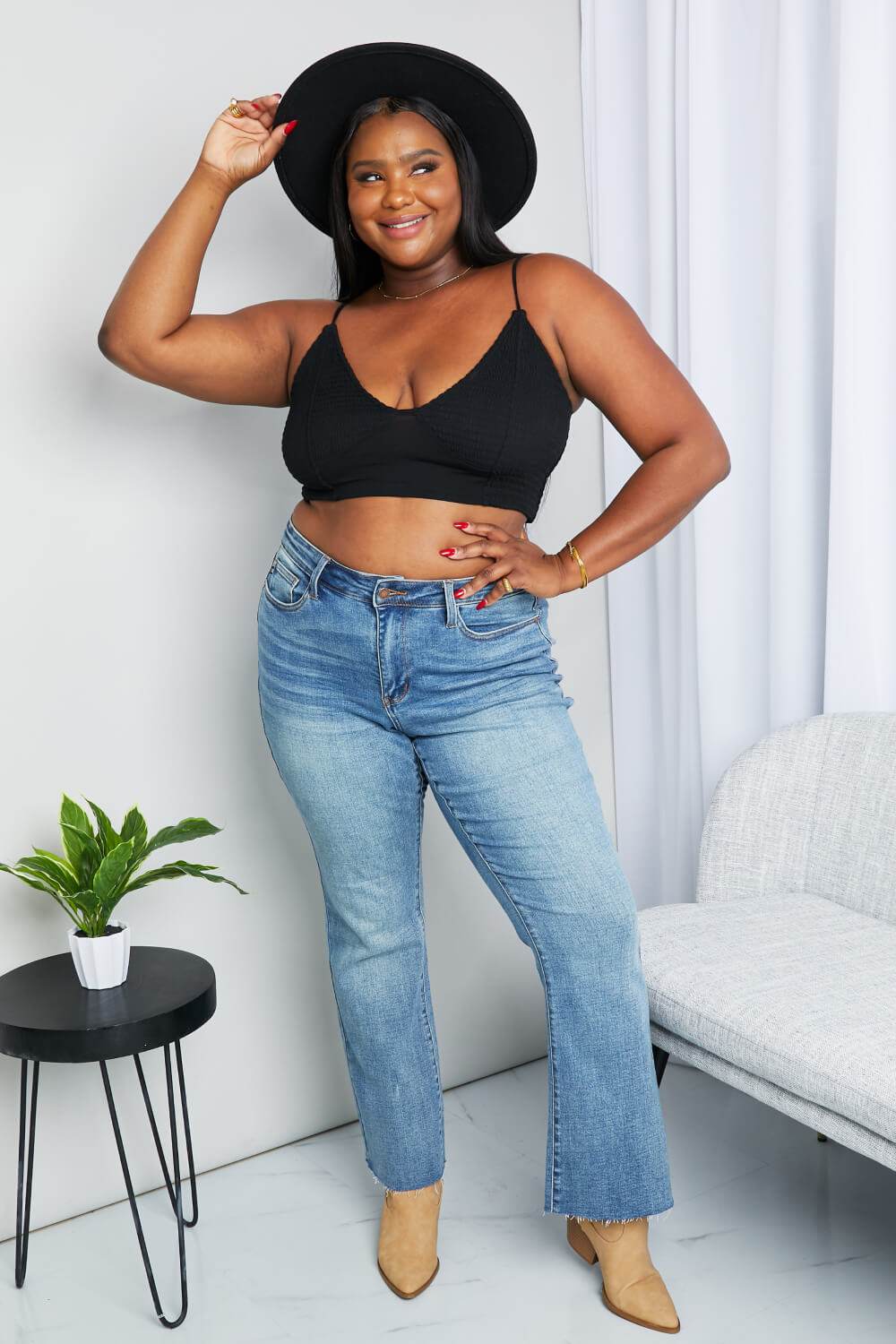 Zenana Full Size Textured Spaghetti Strap Bralette in Black - Hovatok