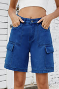 High Rise Denim Shorts with Cargo Pockets - Hovatok