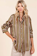 Mittoshop Striped Button Down Satin Shirt - Hovatok