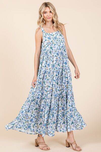 Mittoshop Flower Print Tiered Sleeveless Empire Maxi Dress - Hovatok