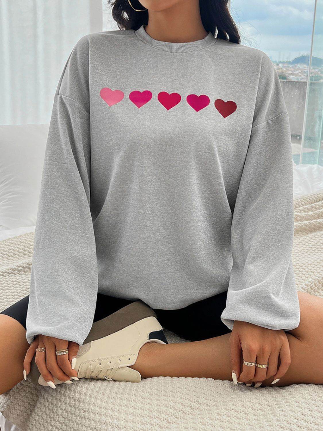 Devine Heart Dropped Shoulder Long Sleeve Sweatshirt - Hovatok