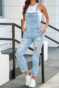 Distressed Denim Overalls with Pockets - Hovatok