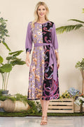Celeste Full Size Paisley And Floral Contrast Tent Midi Dress Plus Size - Hovatok