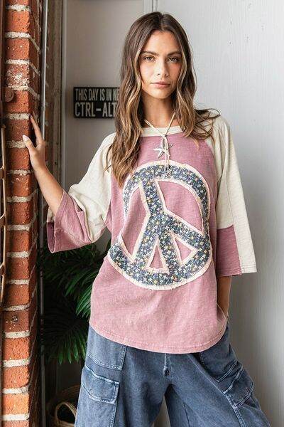 Mittoshop Peace Sign Patch Mineral Washed T-Shirt - Hovatok