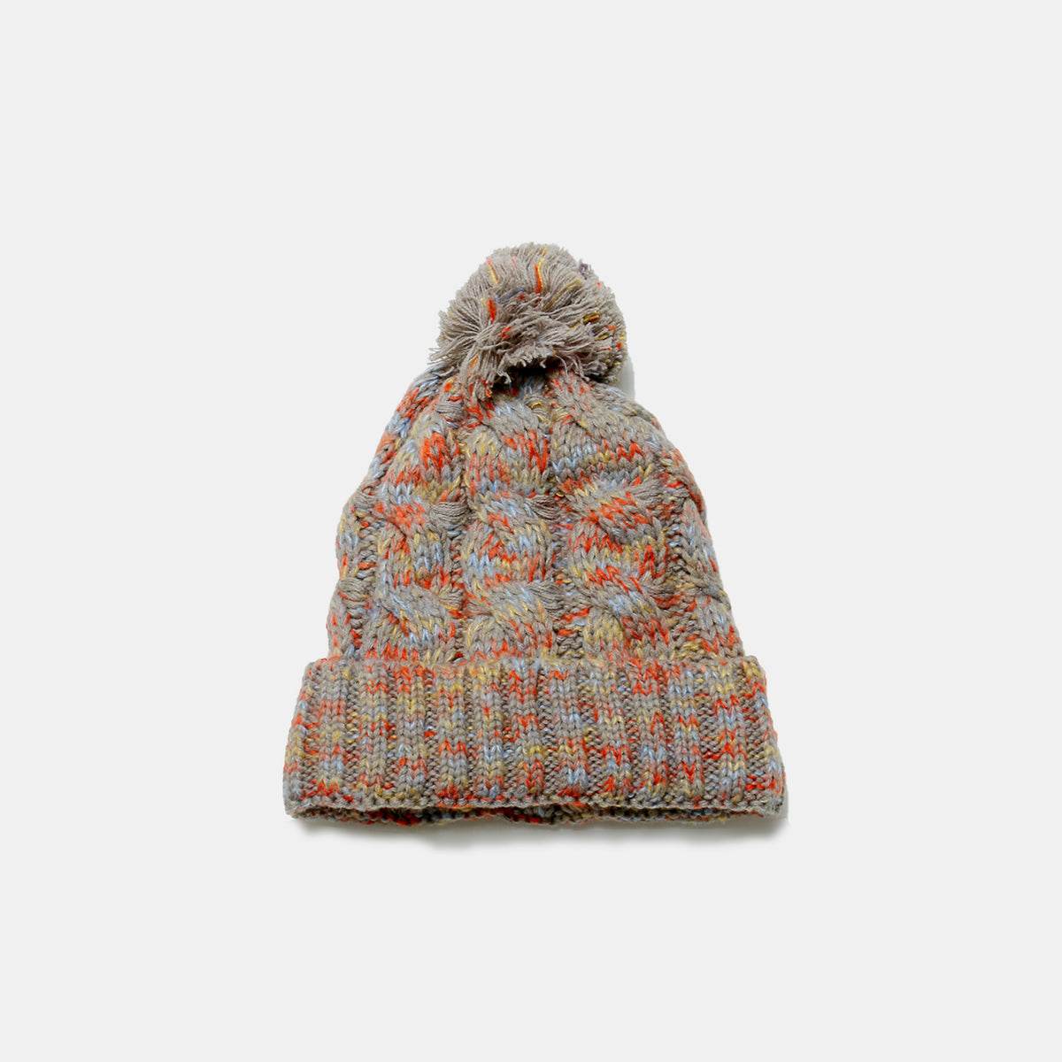 Contrast Cable-Knit Hat with Pompom - Hovatok