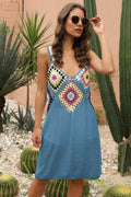 Geometric V-Neck Spaghetti Strap Cover Up Dress - Hovatok