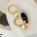 Rope Cat's Eye Stone C-Hoop Earrings - Hovatok