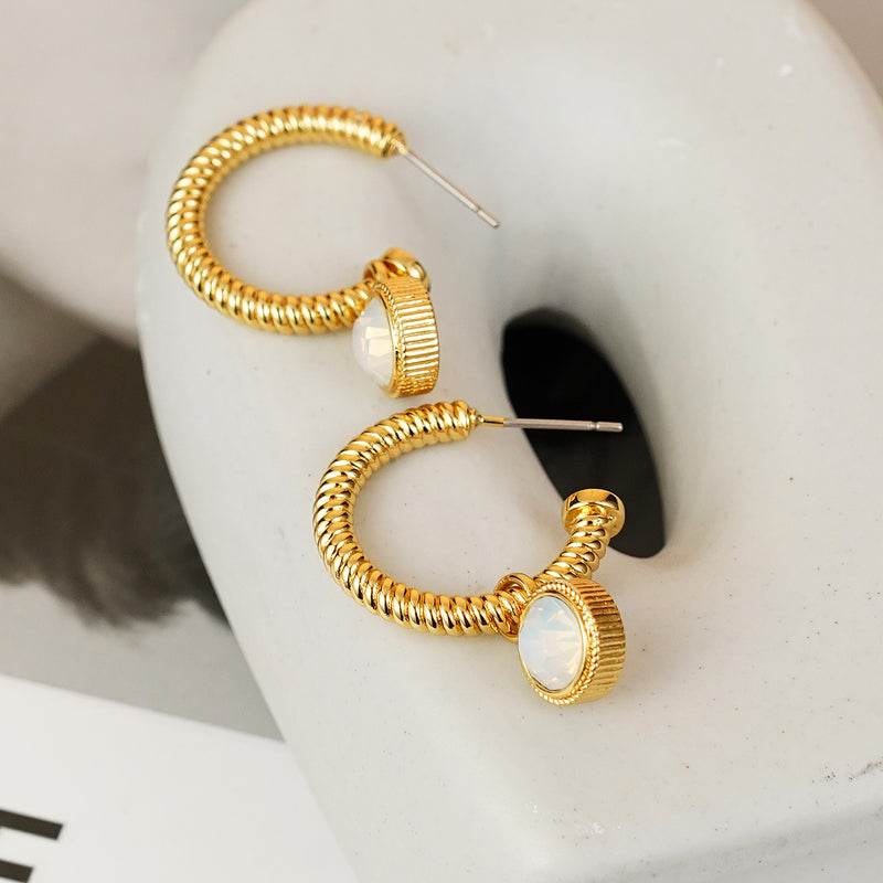 Rope Cat's Eye Stone C-Hoop Earrings - Hovatok