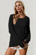 Double Take Corded Rib Thumbhole Cuff Round Neck T-Shirt - Hovatok