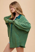 Annie Wear Waffle-Knit Mineral Washed Button Down Shirt - Hovatok
