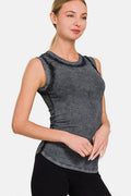 Zenana Washed Ribbed Round Neck Slim Tank - Hovatok