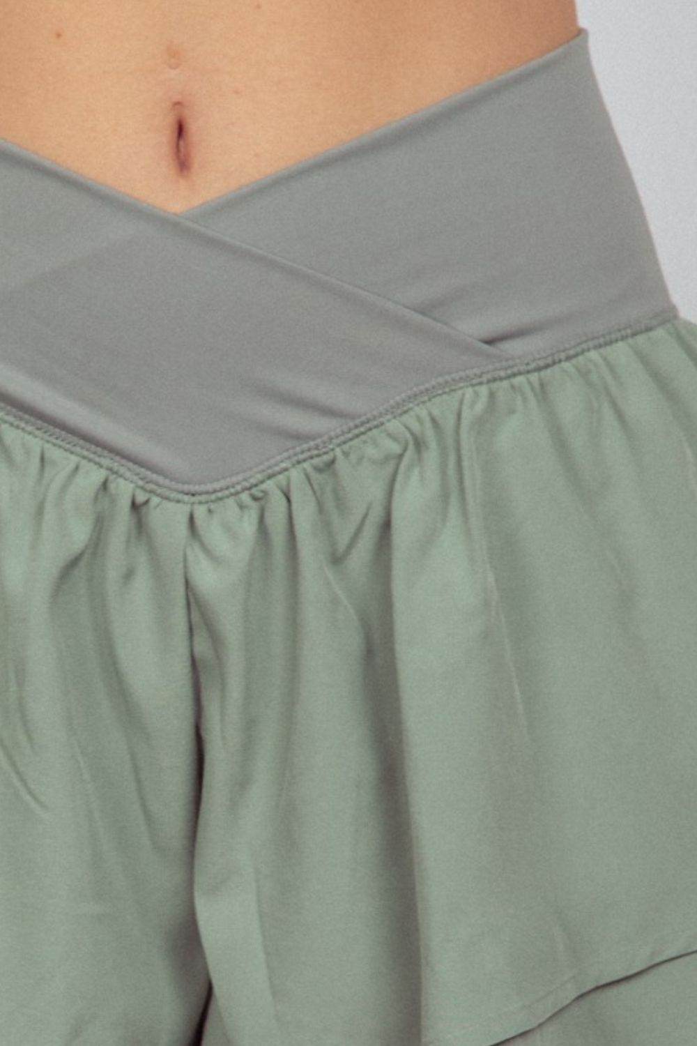 VERY J V-Shaped High Waist Layered Active Shorts - Hovatok