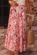 Tiered Printed Elastic Waist Skirt - Hovatok