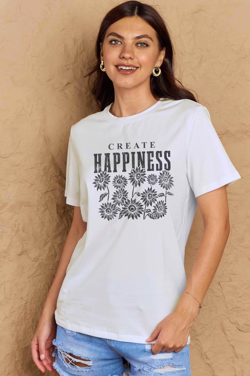 Simply Love Full Size CREATE HAPPINESS Graphic Cotton T-Shirt - Hovatok
